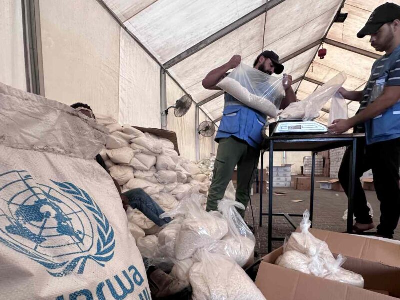 UNRWA at the Khan Younis Training Centre food parcels packaging.